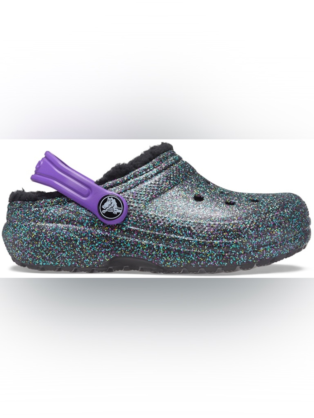 CROCS Kids' Glitter Clog with Purple Strap - Black Multi-Glitter